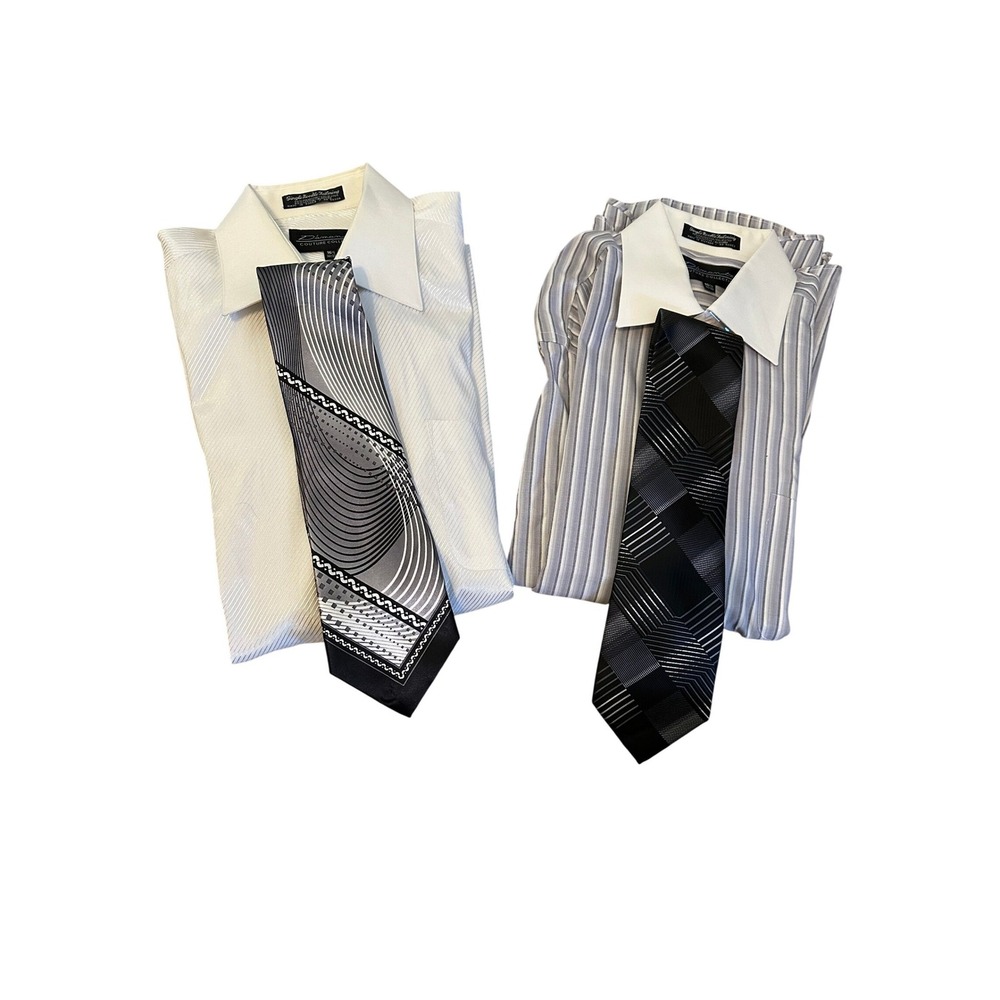 Damante Couture (2) Shirt‎ 16 1/2 32 33 White Stripe with Daniel Ellissa Tie Set